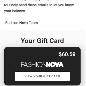 $60.59 Fashion Nova Gift Card